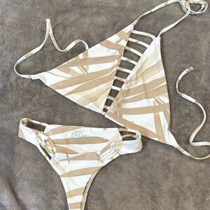 Stylish Beige and White Bikini Set